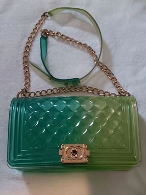 Green Ombre Jelly Crossbody Bag with Gold Chain Strap